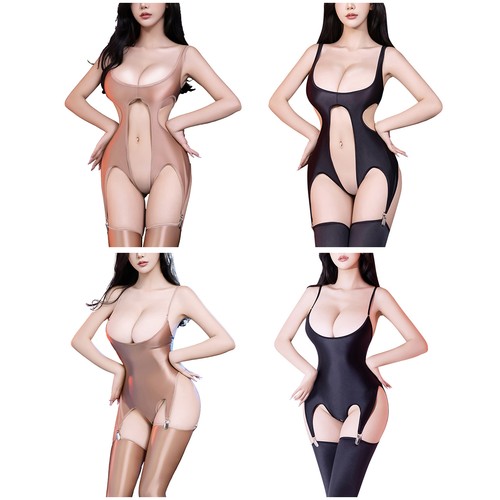 Women Lingerie Mini Jumpsuit High Elastic Bodysuit Open Crotch Leotard Bare - Picture 2 of 33
