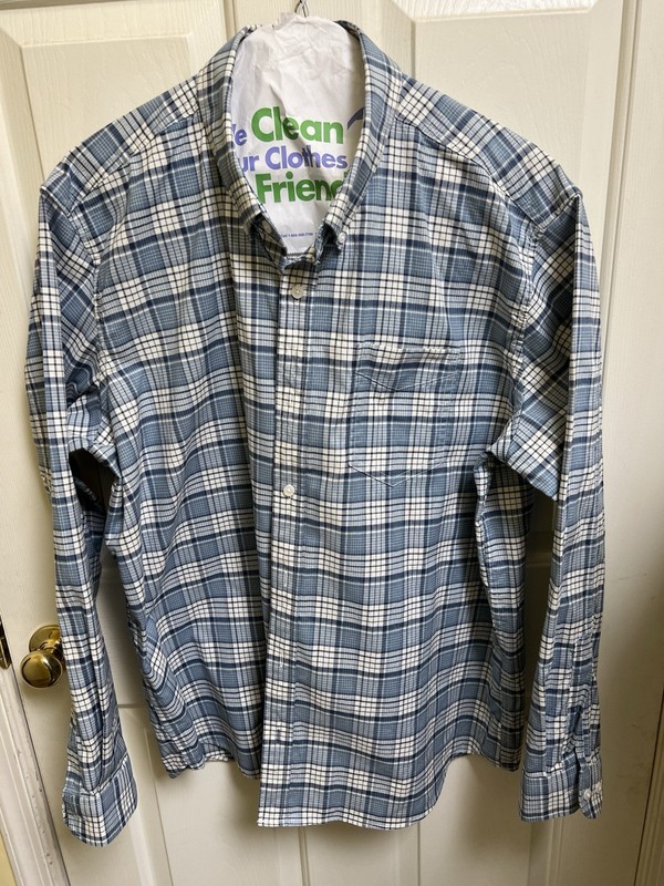 L.L.Bean Men's Traditional Fit Plaid Shirt Blue White Long Sleeve Size XL
