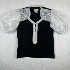 VTG Jeri Bee Black and Lace Blouse Size Small Cottagecore Square Dance Ren Fair