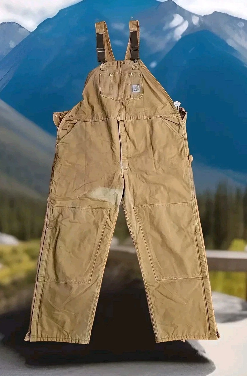VTG Carhartt Duck Canvas R02 Insulated Bib Overalls Double Knee UNION MADE 52x32
