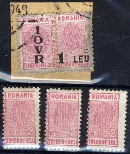 Romania 1944/47   overprint  REVENUE AID STAMPS  3 pcs, 1 cutting