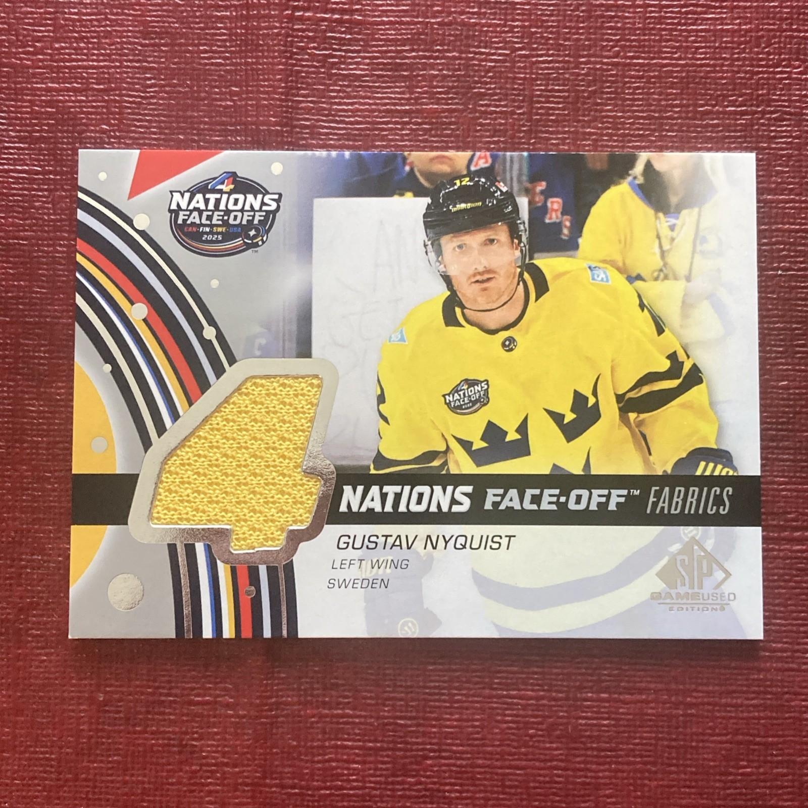 2025-26 UD SP Game Used 4 Nations Face-Off Jersey Sweden Gustav Nyquist (4N-GN)