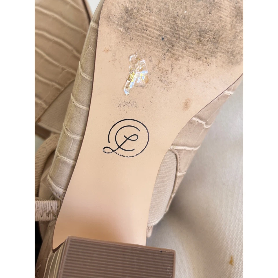 Chinese Laundry Slingback Mules 7 Heels Croc Tan Beige Academia Prep  - Image 3 of 4