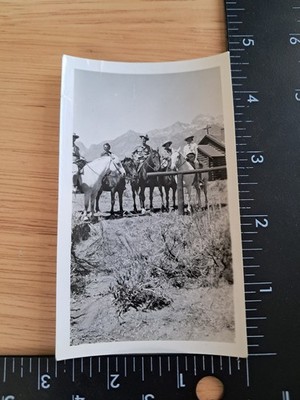 Vintage Old West Cowboy Ranch Photo Horse Rider Rocky Mountains Behind Church 