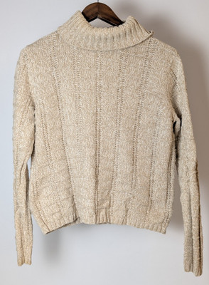 Vintage Liz Claiborne Lizwear beige Rollkragenpullover Zopfmuster Damen Small 