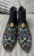 Diba True Black Floral Ankle Boots Zip Up Suede Boho Booties Women’s Size 7.5
