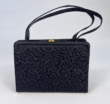 Vintage Saks Fifth Avenue Black Brocade Box Handbag Purse Gold Hardware