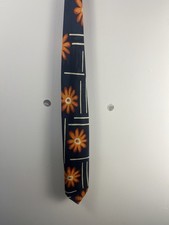 Marks And Spencer At Michael Mens Blue Sunflower Print Tie Vintage VGC