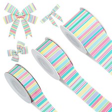 3 Rolls Easter Spring Wired Edge Ribbon Pastel Horizontal Stripe Colorful Rainbo