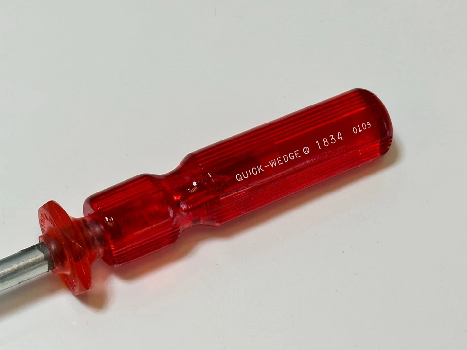NOS Quick-Wedge No. 1834 Red Transparent Handle Flat Screw-Holding Screwdriver - Image 4 of 4