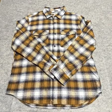 FRYE and CO Mens XL Brown/Blue/White Plaid Flannel Button Down Shirt FLAW