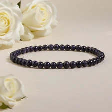 4mm Blue Goldstone Stretch Bracelet - Sparkling Galaxy Beads, Healing Crystal