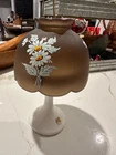 Vintage Westmoreland Milk Glass Compote Hand painted Satin frosted pedestal