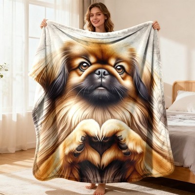 This Cozy Flannel Blanket Features a Unique Pekingese Love Pattern, Making It