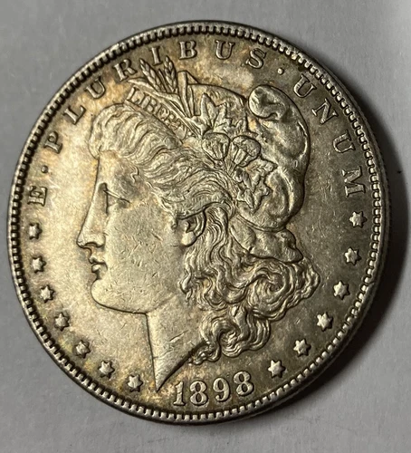 (B) 1898 SILVER AU MORGAN DOLLAR 1$ Marks On Reverse