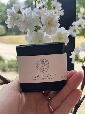 TALLOW BEAUTY CO 100% Grass-Fed Organic Tallow Cold Pressed Soap, Activated Charcoal | Unscented