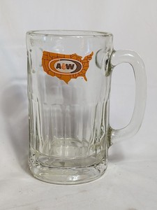 Vtg A&W Root Beer Mug 6“ Heavy Dimple Glass USA Map w/ Orange & Brown Logo