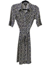 LAUNDRY SHELLI SEGAL Belted Button Shirt Dress Stretch Jersey Tie Geometric, 8