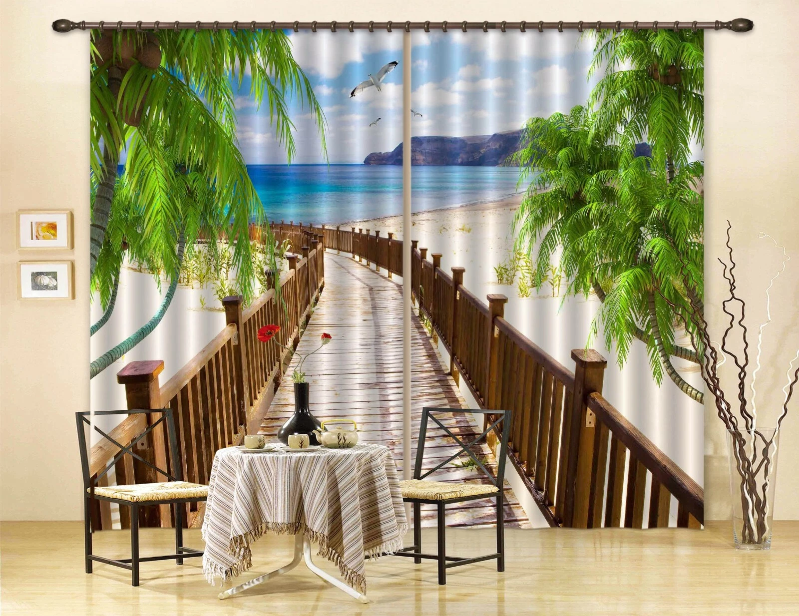 3D Beach Bridge Tree ZHUA1609 Blockout Photo Curtain Fabric Window Zoe