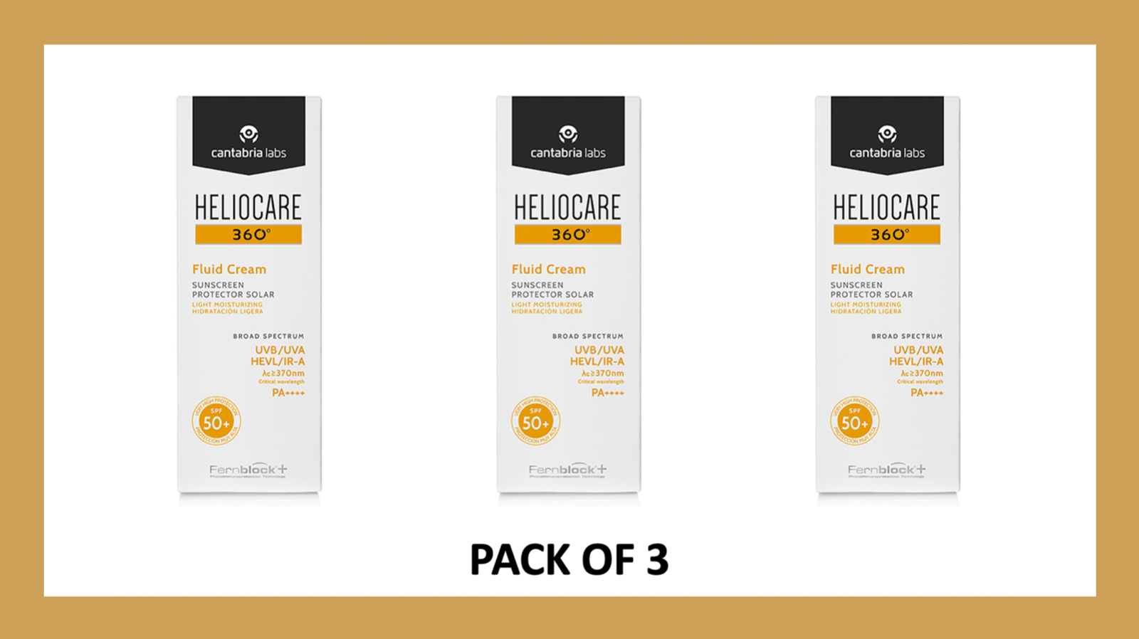 PACK OF 3 - Heliocare 360 Fluid Cream SPF50+ - 50ml