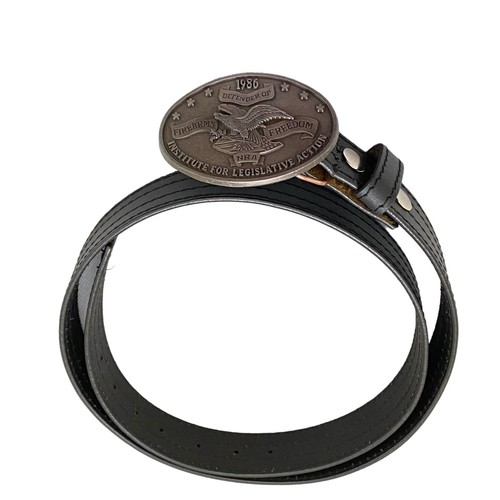 1986 NRA Defender of Firearms Freedom Belt Buckle & Leather Belt 40-44 XL Men's - Picture 17 of 20