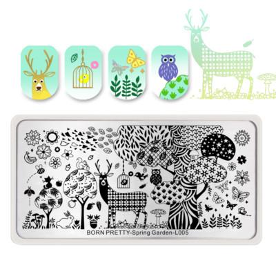 UK Shipping! BORN PRETTY Deer Owl Tree Flower Stamping plate Spring Garden L005