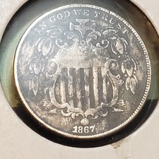 1867 5C No Rays Shield Nickel