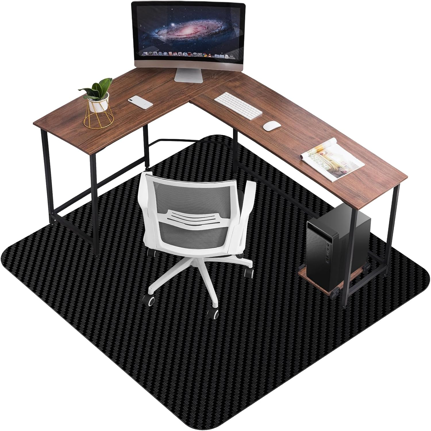 Hardwood Floor Office Chair Mat 63x51 Inches Black Computer Desk Mat-image