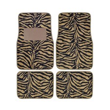 Beige Tan Zebra Set Of 4 Car Truck Suv Front Rear Premium Carpet Floor Mats Set