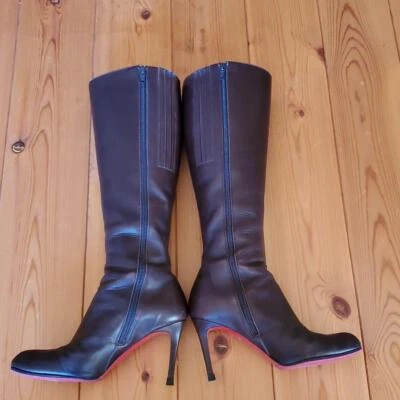 DHLayé Christian Louboutin Bottes Talon En Cuir 35.5 Marron Femme - Photo 1/4