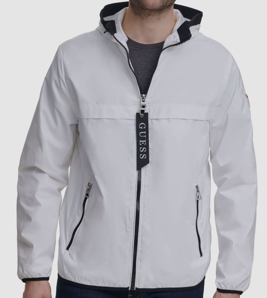 Guess Men's Colorblocked Hooded Windbreaker - White