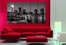 BOSTON NIGHT 5 piece mounted fiber board canvas wall art/better than stretched