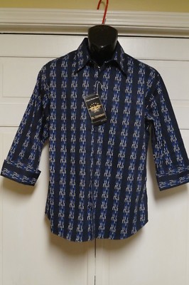 El General Camisa Casual Shirt 3/4 Sleeve ID 017253 Blues Navy White L 40 NWT