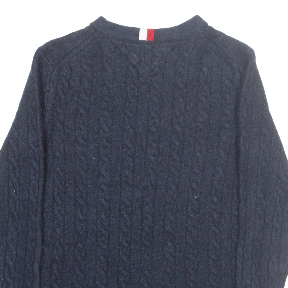 TOMMY HILFIGER Girls Jumper Blue V-Neck Cable Knit Wool L - Image 4 of 4