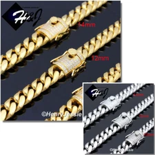 18-40"Stainless Steel 10/12/14mm Silver/Gold Plated ICY CZ Cuban Necklace*N158