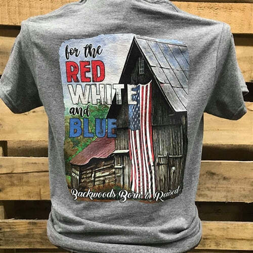 Backwoods Born & Raised For the Red White & Blue USA Flag Unisex T Shirt - Picture 1 of 11