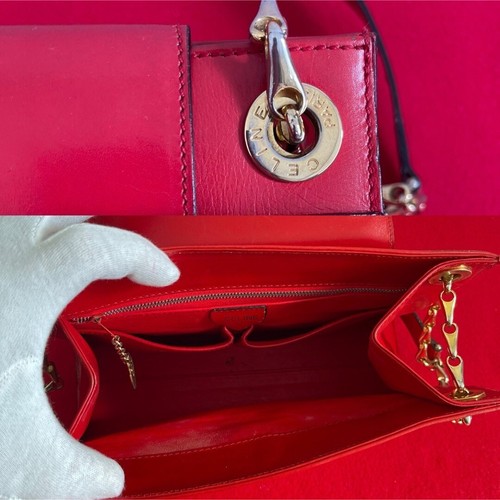 Echte Celine Vintage Kette Schultertasche Leder rot aus Japan - Bild 4 von 10