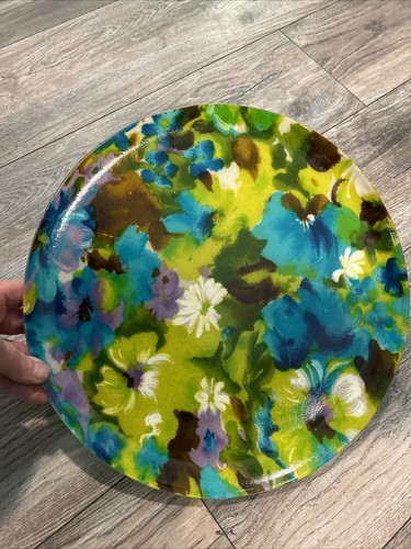 MCM FIBERGLASS PLATTER PANSIES POPPIES Translucent Floral Plate Daisies 14”