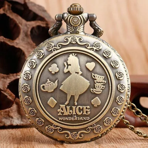 Disney Alice In Wonderland Pocket Watch Chain Vintage Antique Quartz N