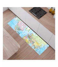 Planisphere Kitchen Rug, PVC with Top Print Maps, 75x50