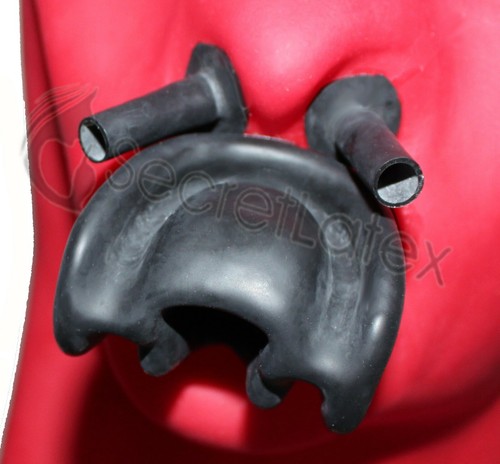 LATEX MOUTH GAG SHEATH NOSE TUBES SET RED BLACK MASK HOOD RUBBER PIECES GLUE ON - Picture 7 of 9