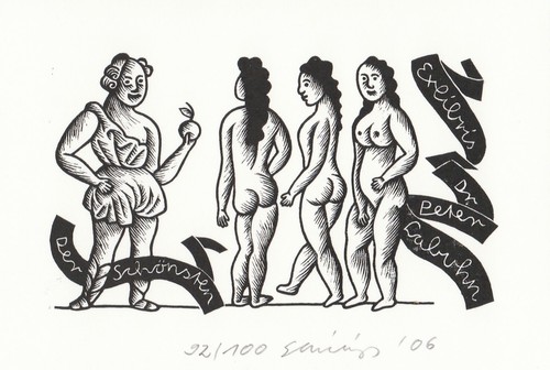 Exlibris - STEFANIE SCHILLING - For Peter Labuhn - Judgment of Paris - Signed - Picture 2 of 2