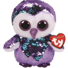 Ty Flippables ❤️ MOONLIGHT The Purple Sequin Owl 6" Stuffed Plush New MWMT's