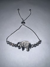 Beautiful Sterling Silver Cubic Zirconia Elephant Adjustable Bracelet