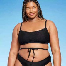 Womens Lace Strappy Tie-Front Bralette Bikini Top Wild Fable Black Size M 8-10 