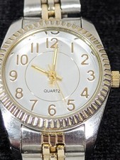 Womans Silver Tone Dial Round Case Two Tone Stainless Steel Band Watch 7 Inch