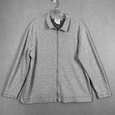 Hot Cotton by Marc Ware Jacket Womens Medium Gray Striped Full Zip Oversized 