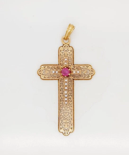 Gold cross sale with ruby stone