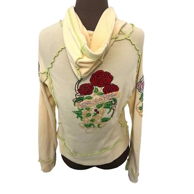 Brigitte Michelle Hoodie Y2K Love Is A Rose Beaded Yellow Size