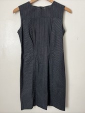 Pin Striped Shift Dress Sleeveless Sz 4 Kenzie Dresses Stretchy Office Gray Y2K